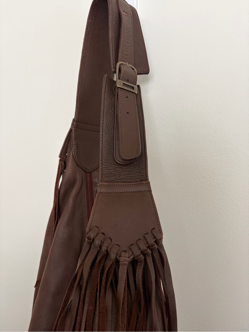 Brown Deerskin Leather Fringe Hobo Bag - Picture 4 of 11